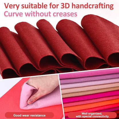 XSEINO 13 Rolls 8"x35" 1.4mm Thick Soft Felt Fabric Sheet 13 Assorted Red - Image 4