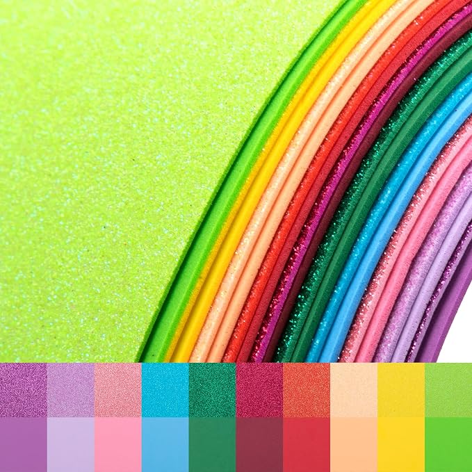 20 Pack Glitter EVA Foam Sheets Craft 8 x 12 inch, 20 Colors Sparkles Foam Paper by Nitelemn