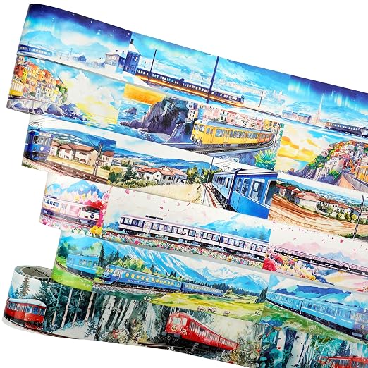 Train Scenery Washi Tape Set – 6 Rolls Travel & Nature Inspired by Auriicleaf