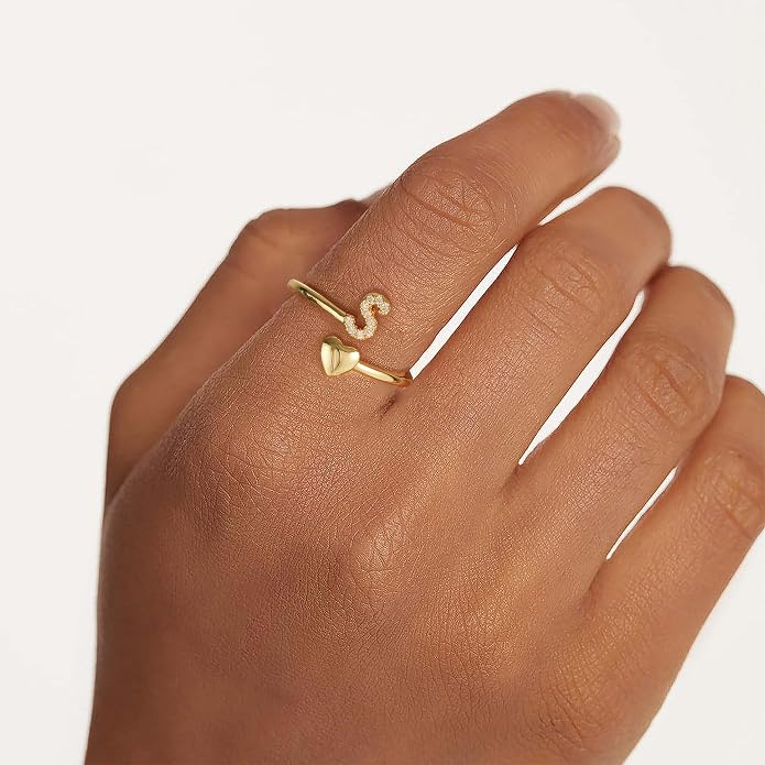 Gold Initial Rings for Women Girls, Dainty 14K Gold Plated Adjustable Initial - Image 4