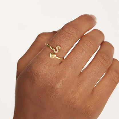 Gold Initial Rings for Women Girls, Dainty 14K Gold Plated Adjustable Initial - Image 4