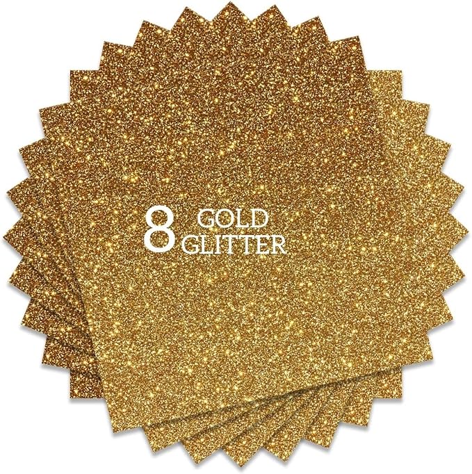 Gold Glitter HTV Heat Transfer Vinyl Bundle 8 sheets-12 x12 Iron on Vinyl by CREATINGISFULFILLING