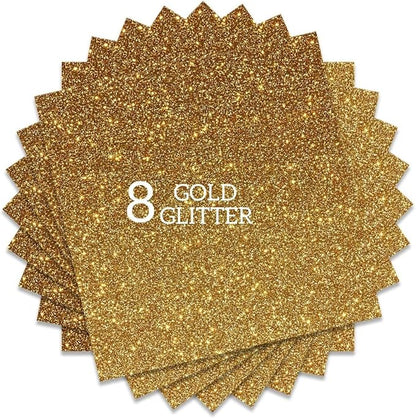 Gold Glitter HTV Heat Transfer Vinyl Bundle 8 sheets-12 x12 Iron on Vinyl by CREATINGISFULFILLING