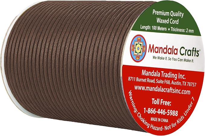 Mandala Crafts 2mm 109 Yards Chocolate Brown Cotton Waxed Cord - Image 2