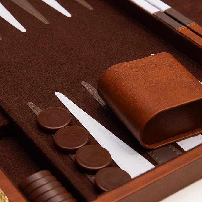 Backgammon Board Game, Deluxe Leather Like Case, Felt Interior, Classic - Image 2