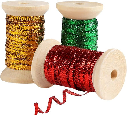 Christmas Set Thin Ribbon 1/8 inch Metallic Braided Double Faced Ribbons by Unknown