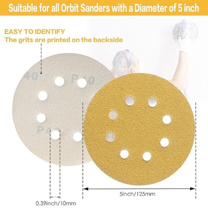 80PCS 5 Inch 8 Hole Sanding Discs 40 Grit - Image 3