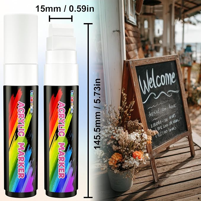 FansArriche Acrylic Paint Markers, 15mm Jumbo Felt Tip, 3 White Waterproof and - Image 3