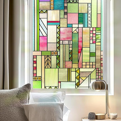 LuminManta 3D Stained Glass Window Privacy Film, Heat Control UV Blocking by OHTMERU