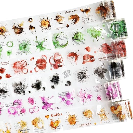 Memories of Coffee PET Tape Set, 6 Rolls Vintage Coffee Stain Stickers by Auriicleaf