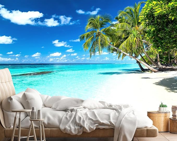 Palm Tree Wall Mural Tropic Paradise Beach Seascape Murals Wallpaper by Reyhui