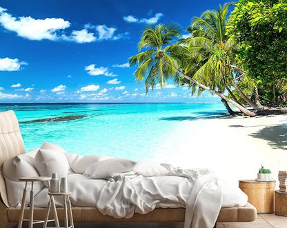 Palm Tree Wall Mural Tropic Paradise Beach Seascape Murals Wallpaper by Reyhui