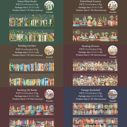 6 Rolls PET Washi Tape Set, Reading Themed Scrapbook Tape Stickers - Image 2