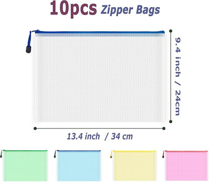AUSTARK 10 Pcs Zipper File Bags, Waterproof Plastic Mesh Pouch - Image 2