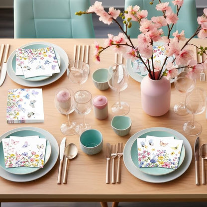 Fulmoon 200 Pieces Summer Floral Cocktail Napkins Disposable Wildflower Dessert - Image 7
