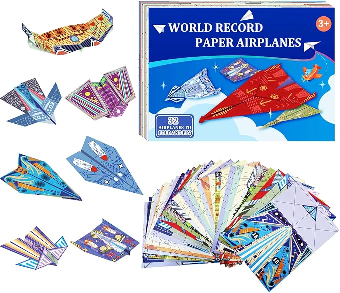 Paper Airplane Kits with 16 Classic Designs, 32 Sheets of Colorful Origami Paper by Unknown