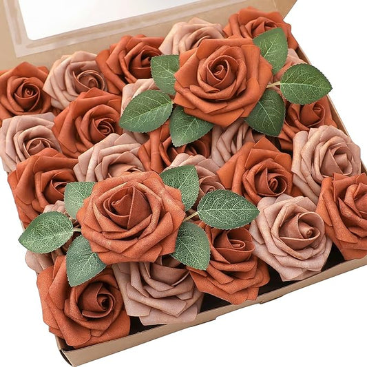 Floroom Artificial Flowers 25pcs Real Looking Burnt Orange & Warm Taupe Foam by Floroom