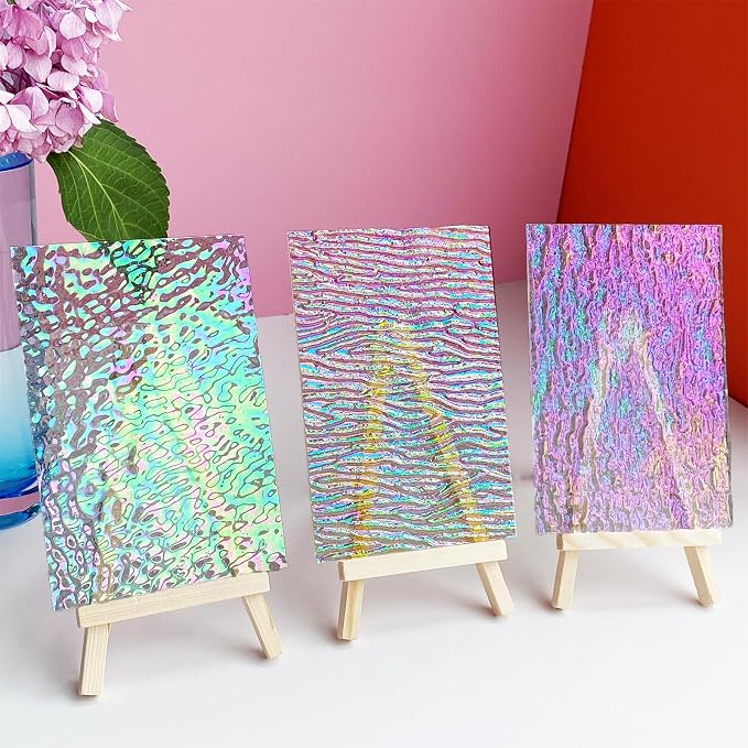 ILLUCKAI 12 Sheets Clear Textured Stained Glass Sheet, 4 x 6 inch Rainbow - Image 2