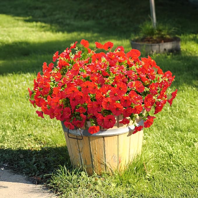 Artificial Flowers Fake Plants for Outdoors Decoration, 12 Bundles Red Silk - Image 4
