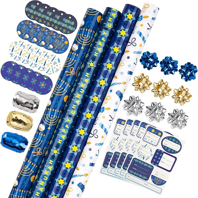 WRAPAHOLIC Hanukkah Wrapping Paper Set by WRAPAHOLIC
