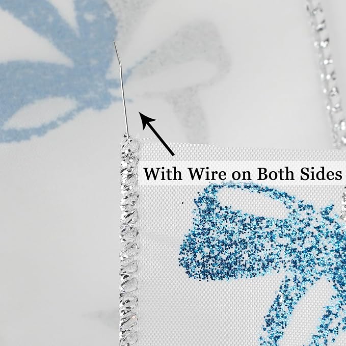 MEEDEE Blue & Silver Christmas Ribbon, 2.5 Inch Wired Satin Ribbon - Image 3
