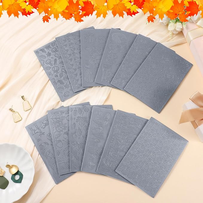 12 Pcs Fall Polymer Clay Texture Sheets Set, Maple Leaves, Pumpkin Miniature - Image 4