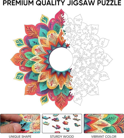 Wooden Puzzles for Adults, Hollow Mandala Wooden Jigsaw Puzzles 200 Pieces - Image 3