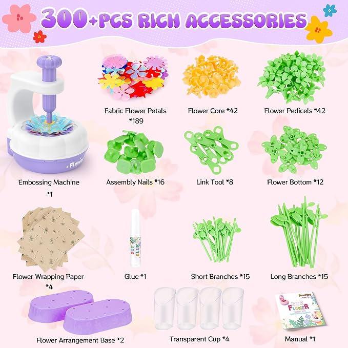 GirlsHome 300+PCS Fabric Flower Bouquets Toys, DIY Flower Crafts Kits - Image 3