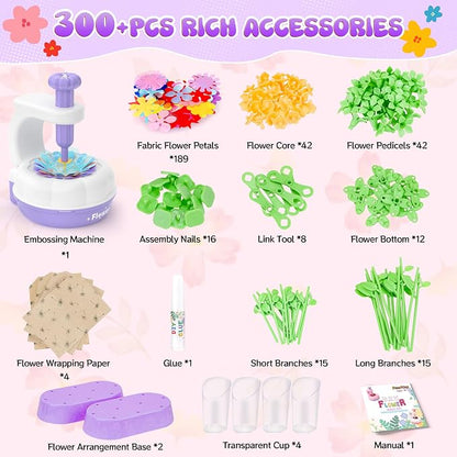 GirlsHome 300+PCS Fabric Flower Bouquets Toys, DIY Flower Crafts Kits - Image 3