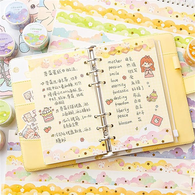 8 Rolls Washi Tape Set, Dream Clouds Gold Foil Decorative Tape, Decorative - Image 3