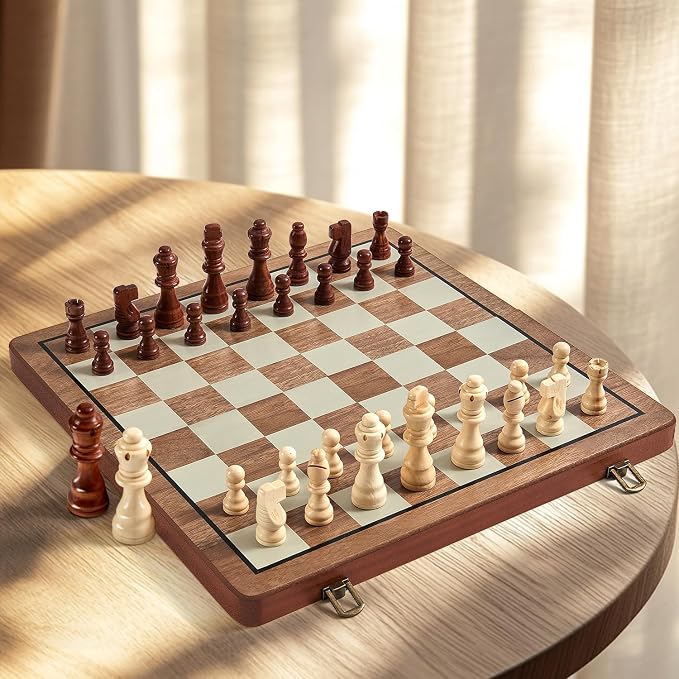 MerryPony 2 in 1 Magnetic Wooden Chess and Checkers Set, Chess Board - Image 7