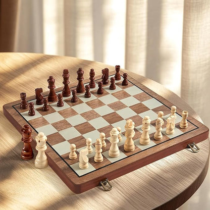 MerryPony 2 in 1 Magnetic Wooden Chess and Checkers Set, Chess Board - Image 7