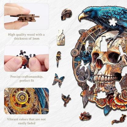 KAAYEE Wooden Puzzles for Adults, 3D Visual Effect Raven & Mechanical Skull - Image 2