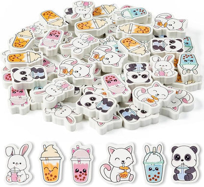 Fall Bubble Tea Mini Eraser for Kids Bulk 60P Cute Kawaii Panda Rabbit Cat Boba by BZaber