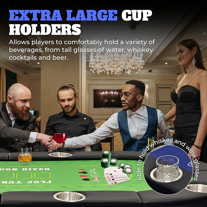 8 Player Poker Table with 2 Interchangeable Game mats, Texas Holdem Poker and - Image 4