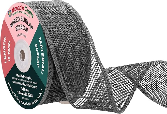 Mandala Crafts Gray Burlap Wired Ribbon 1.5 Inches Wide Jute Ribbons by MandalaCrafts