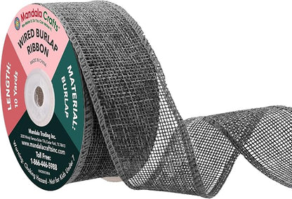 Mandala Crafts Gray Burlap Wired Ribbon 1.5 Inches Wide Jute Ribbons by MandalaCrafts
