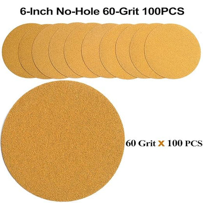 6-Inch No-Hole Hook and Loop Sanding Discs 60-Grit, Random Orbital Sandpaper - Image 2