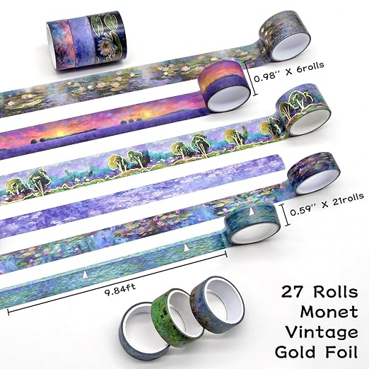 27 Rolls Monet Gold Foil Vintage Washi Tape Set - Image 2