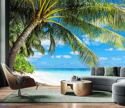 AFZEVEB-Beach Wall Mural Tropical Palm Tree Landscape Wallpaper by all