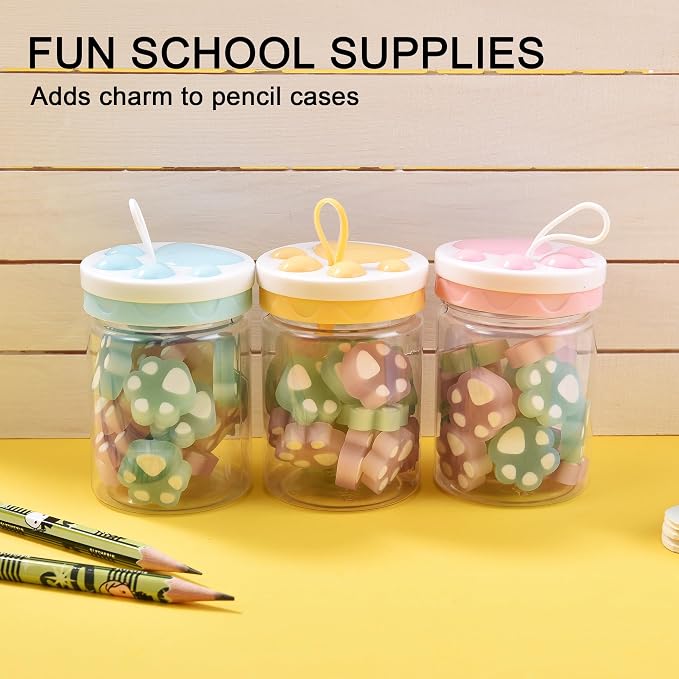 HILAZA 54Pcs Cat Paw Erasers for Kids, Fluorescent erasers, Kawaii Jelly Pencil - Image 5