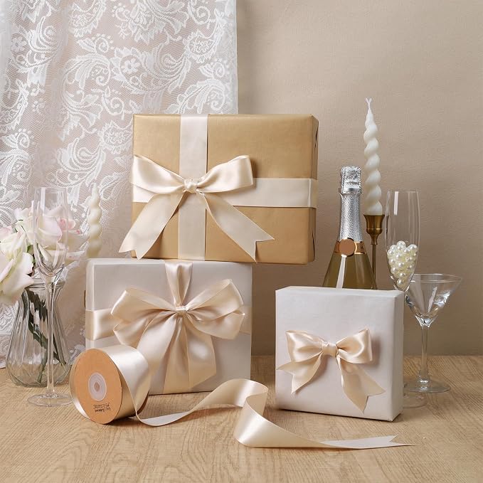 LaRibbons Nude Satin Ribbon 1 1/2 Inch 50 Yards Luxury Double Faced Ivory Silk - Image 3