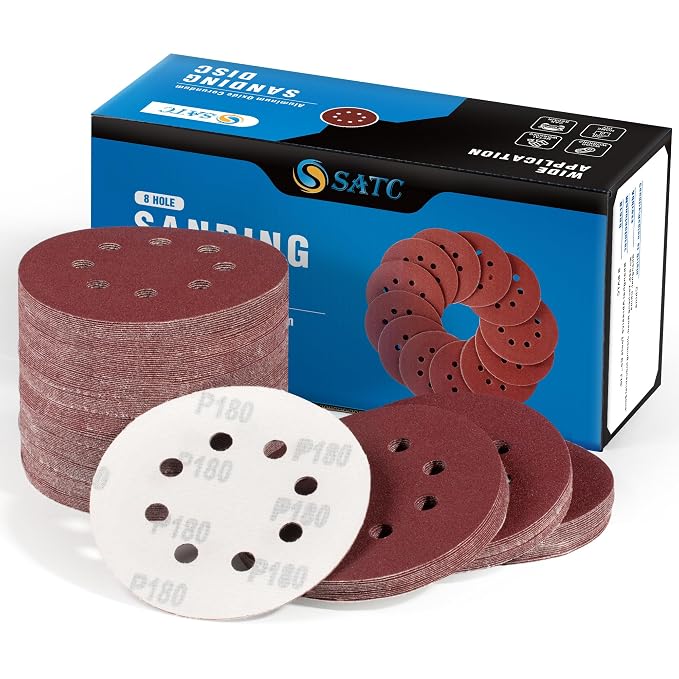 S SATC 150 PCS Hook and Loop Sandpaper 5 Inch Sanding Disc 8 Hole Sanding Discs by SSATC