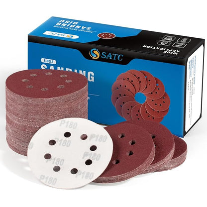 S SATC 150 PCS Hook and Loop Sandpaper 5 Inch Sanding Disc 8 Hole Sanding Discs by SSATC