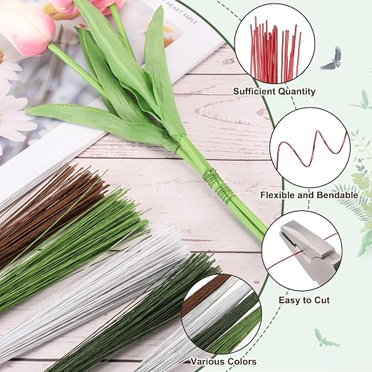 PATIKIL 32 Inch 22 Gauge Floral Stem Wire, 4 Pack/160 Pieces Bouquet Stem Paper - Image 3