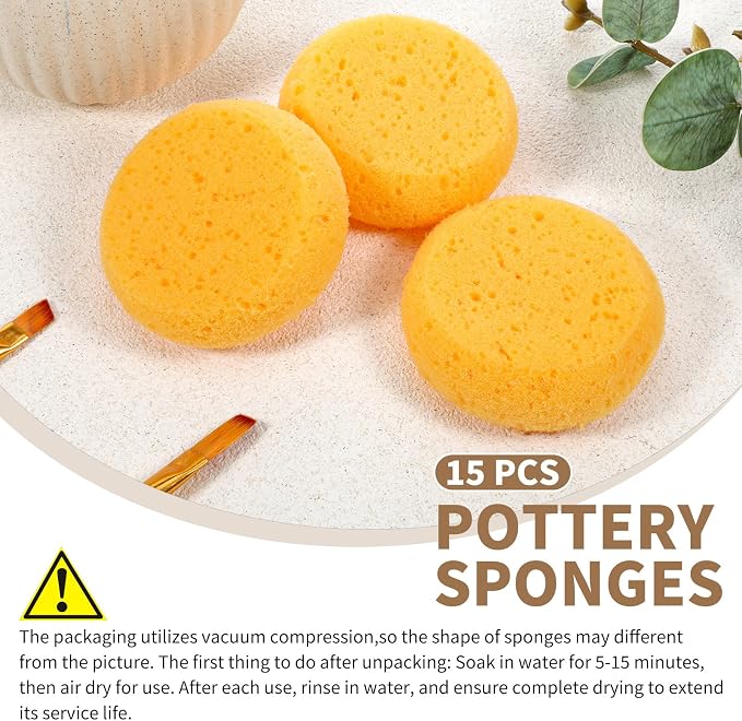 15pcs Pottery Sponges for Clay Round Painting Sponge Yellow Elasticity Cleaning - Image 5