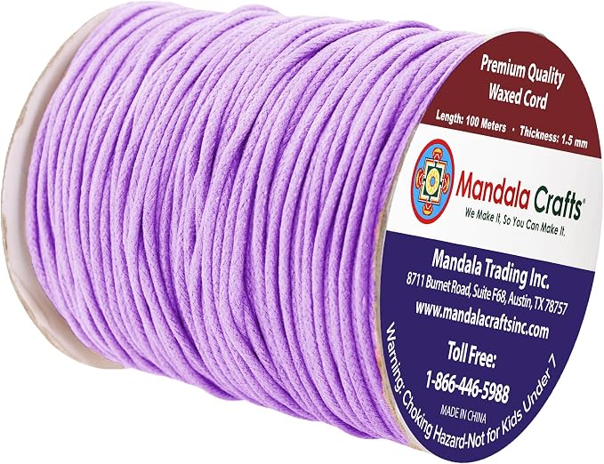 Mandala Crafts 1.5mm 109 Yards Lilac Cotton Waxed Cord - Image 2