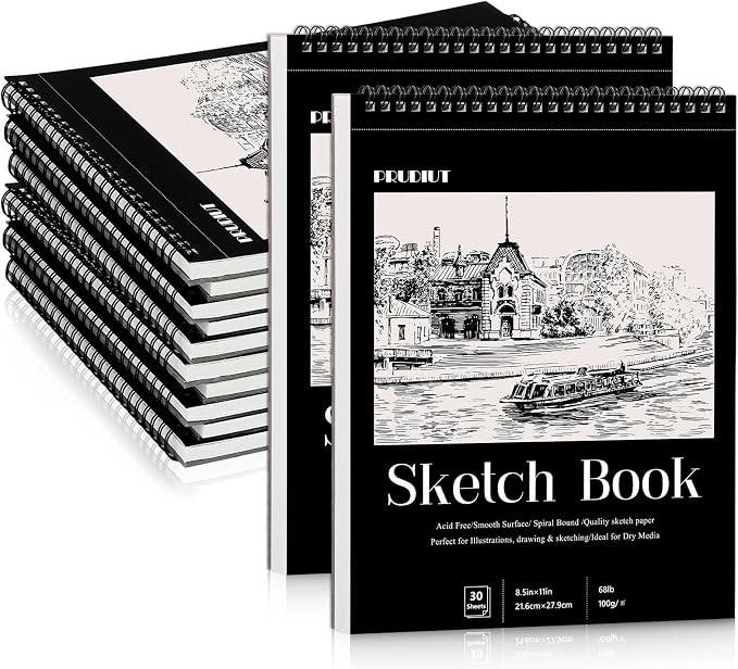 12 Pack Sketch Book, 8.5 x 11Inch Sketchbook, 68lb/100gsm Top Spiral Bound by Prudiut
