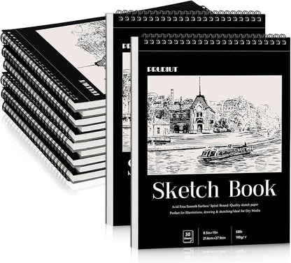 12 Pack Sketch Book, 8.5 x 11Inch Sketchbook, 68lb/100gsm Top Spiral Bound by Prudiut