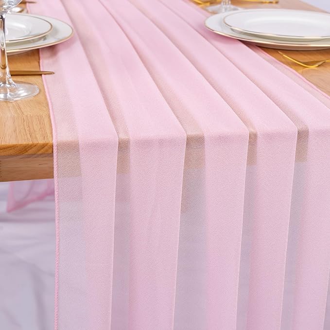 10ft Blushing Pink Chiffon Table Runner 30 x 120 Inches Romantic Sheer Table by RUIYOK